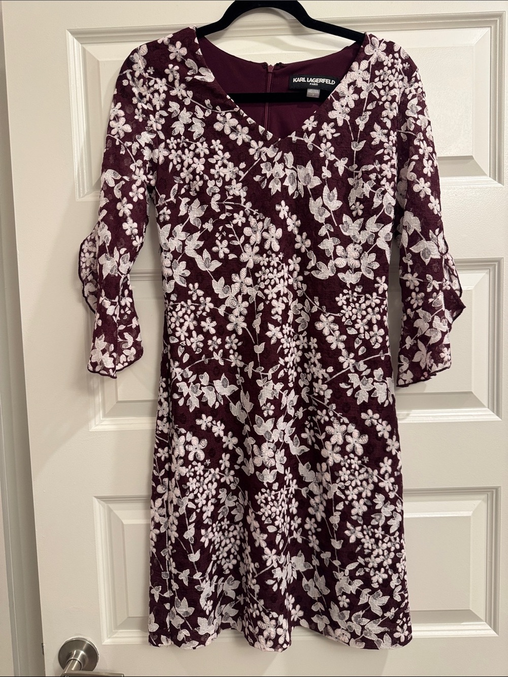 Karl Lagerfeld Burgundy Dress with White Floral Lace